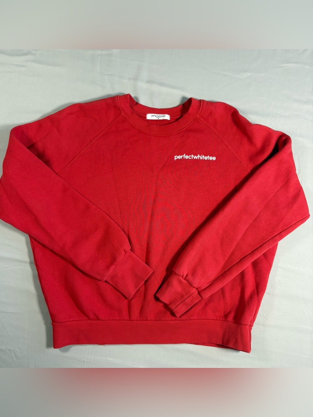 perfectwhitetee Red Crewneck Sweatshirt with White Logo Size Medium Casual Cozy